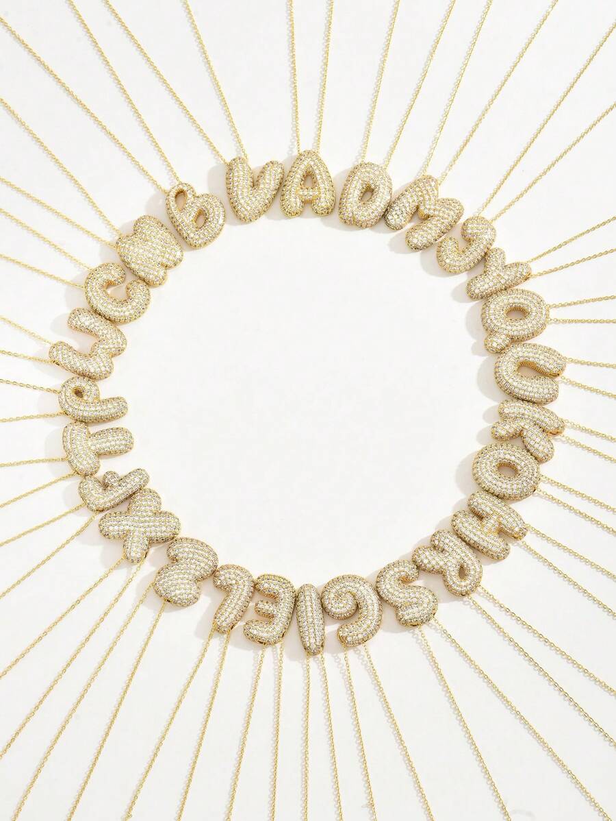 1 Stück Damenkette mit niedlichem Ballon-Buchstaben Anhänger, Edelstahlkette mit dickem Kupfer-Initialen-Anhänger, eleganter 26-Buchstaben-Anhänger als Schmuckgeschenk für Mädchen