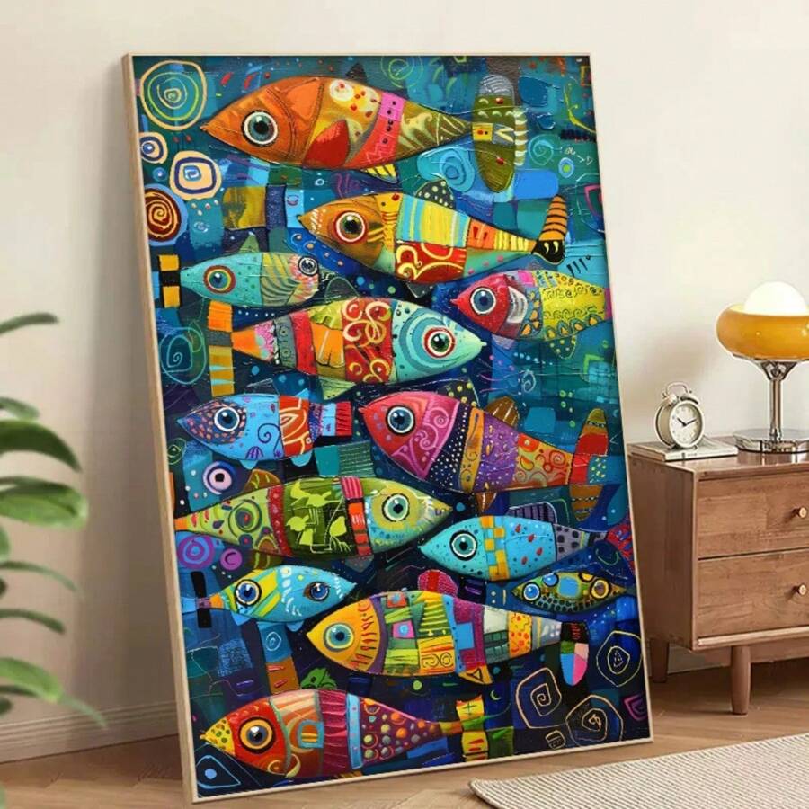 1pc Gift Vintage Colorful Fish In The Sea Canvas Posters And Prints Abstract Wall Arts Canvas Painting Bedroom Home Decor No Frame