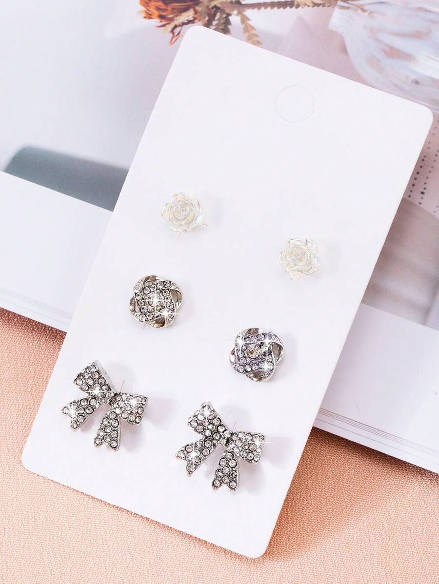 3 Paar Schleife Ohrstecker Set, Schleife Ohrringe Set für Frauen, modischer Schmuck, Schleifen-Accessoires, Gold-Schmuck, Schmuck für Frauen (ohne Karten)