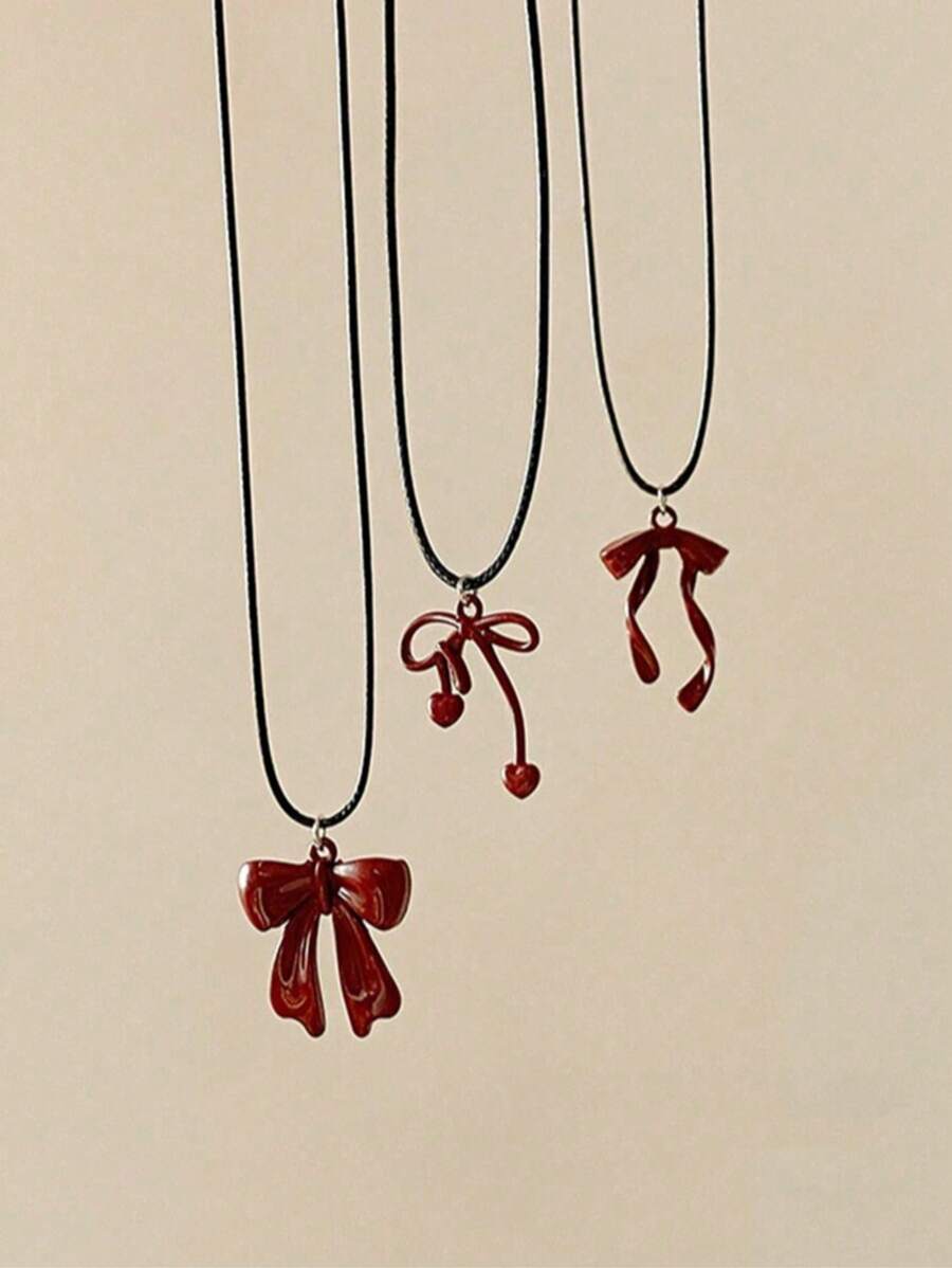 1pc Fashionable Red Bow Decor Pendant Necklace, Suitable For Ladies Daily Wear, Gift For Girlfriend/Wife On Valentine's Day, Birthday, Anniversary, Party