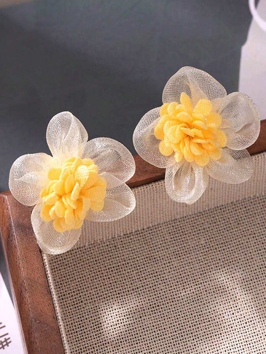 1 Pair Sheer Lace Floral Women's Earrings, Elegant For Wedding, Valentine's Day, Beach Accessories