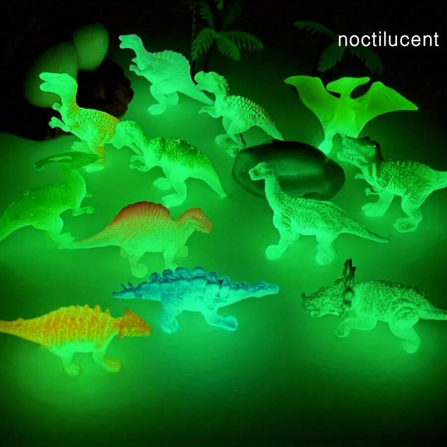 Set de 12 piezas de dinosaurios fluorescentes - Juguetes en miniatura de PVC de colores, perfectos para microescenarios y regalos festivos