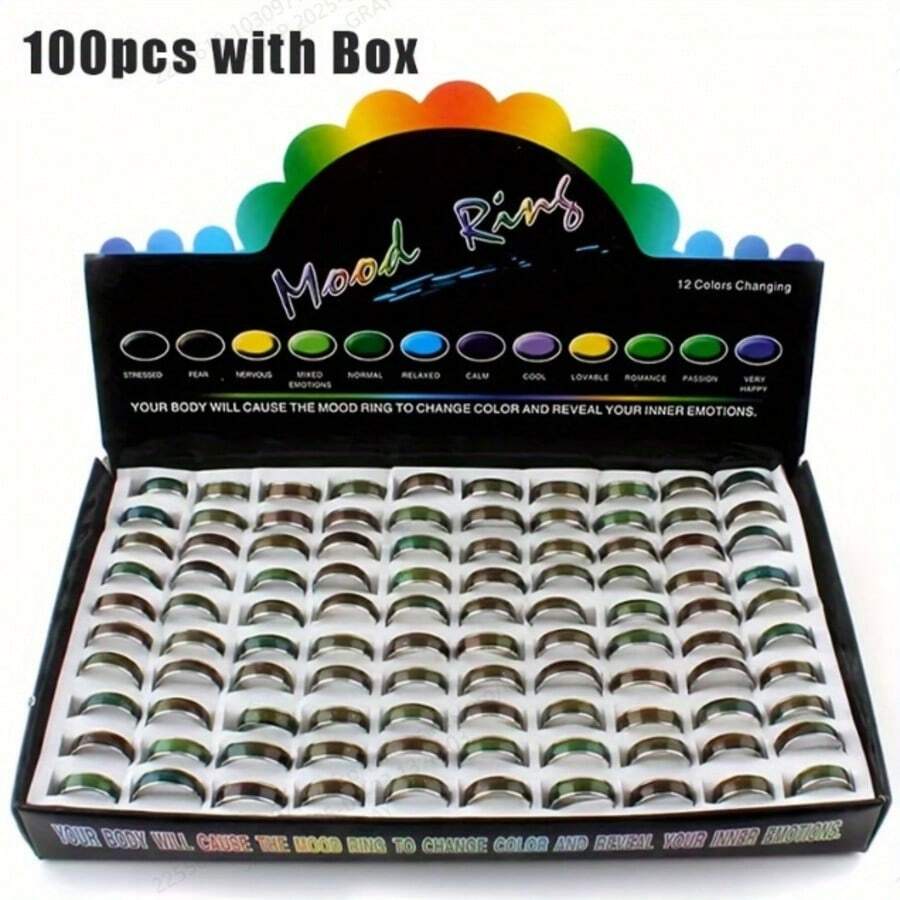 100pcs Fashion Minimalist Color Changing Copper Metal Rings, Stylish Mood Temperature Sensitive Ring For Men & Women, Fancy Packaging Suitable For Couples, Groomsmen, Bridesmaids, Parties, Gifts