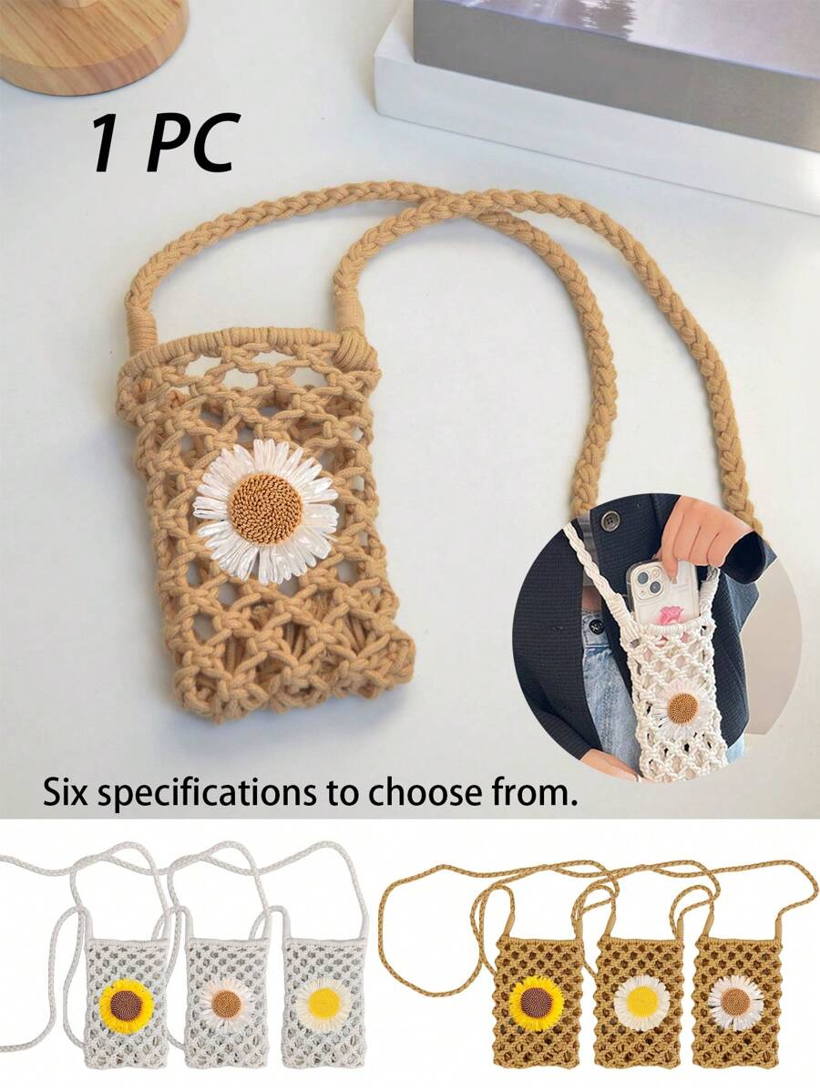Korean Fashion Crossbody Bag, Mini Flower Decoration Straw Bag Wallet Shoulder Bag Mobile Phone Case Crossbody Bag Mobile Phone Bag, Clutch Mobile Phone Case Bag, Lightweight Modern Business Credit Card Id Card Cash Mobile Phone Wallet, Business Casual Teacher's Day Teacher Gift, Suitable For Work, Commuting, Travel, Holiday Vacation, Anniversary Birthday Valentine's Day Gift, Women's Gift