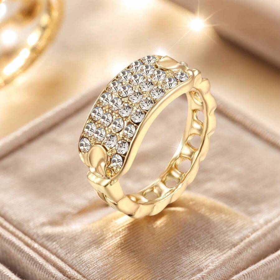 4 Row Sparkling Zirconia Elegant Promise Ring, Pave-Set Engagement/Wedding Band, Suitable For Evening Party Decoration, Gift For Loved Ones