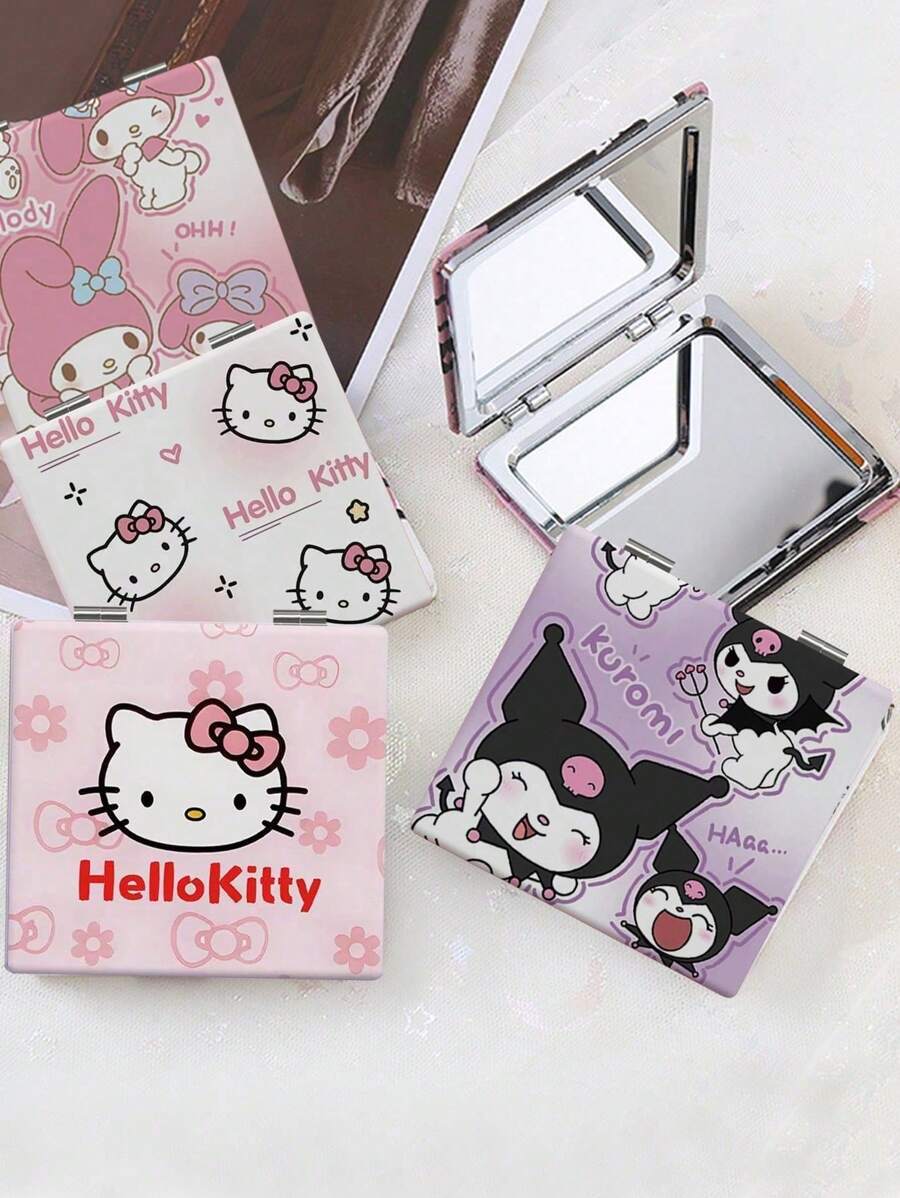 Sanrio Hello Kitty Spiegel Kuromi, Cinnamoroll, My Melody Anime Charaktere Katzen Portable Taschenspiegel Make-Up Tisch (einige Teile können zufällig sein)(Farbunterschiede zwischen verschiedenen Chargen), Haarstyling, Haarzubehör, Haarstyling Set, Haarpflegewerkzeuge