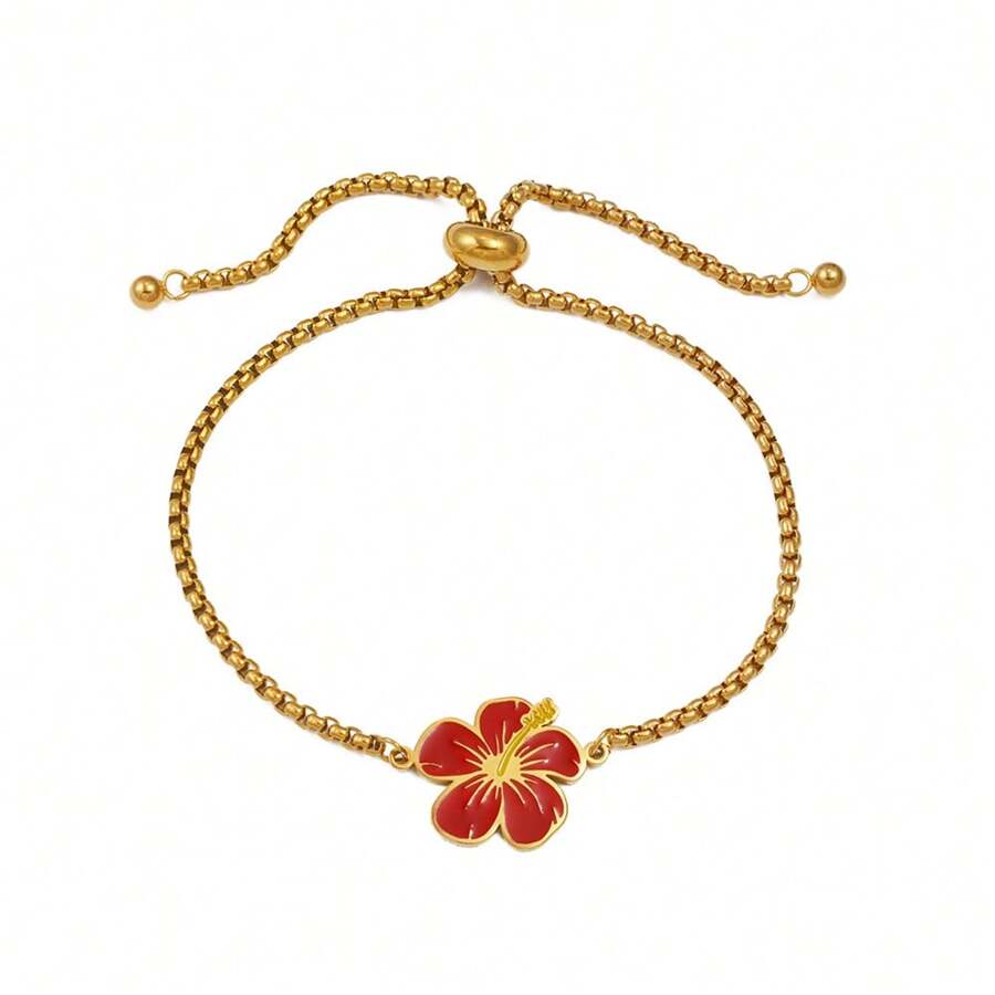 1 Stück verstellbares Armband mit geätzten Hibiskusblumen für Frauen und Mädchen, Hawaii Guam Puerto Rico PR Guadeloupe Insel Schmuck