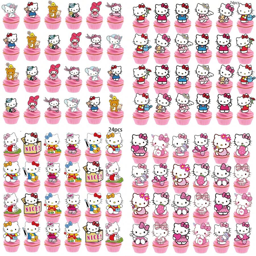 Sanrio Sanrio Hello Kitty Cupcake Toppers, Hello Kitty Birthday Decorations,Hello Kitty Theme Party Supplies