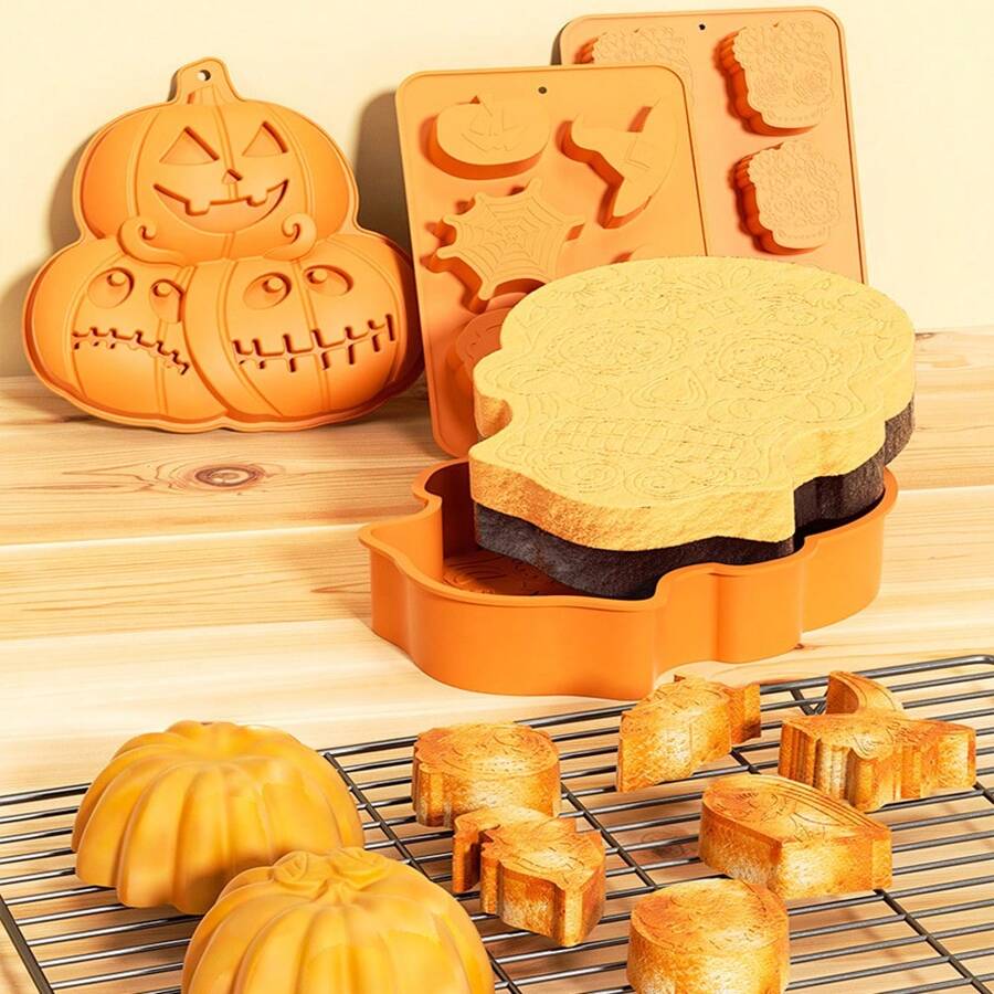 Silikon Halloween Geist Kürbis Backform, antihaftbeschichtet, Schokoladen-, Gelee-, Fondant-Kuchenbackform mit Form von Schädel und Fledermaus
