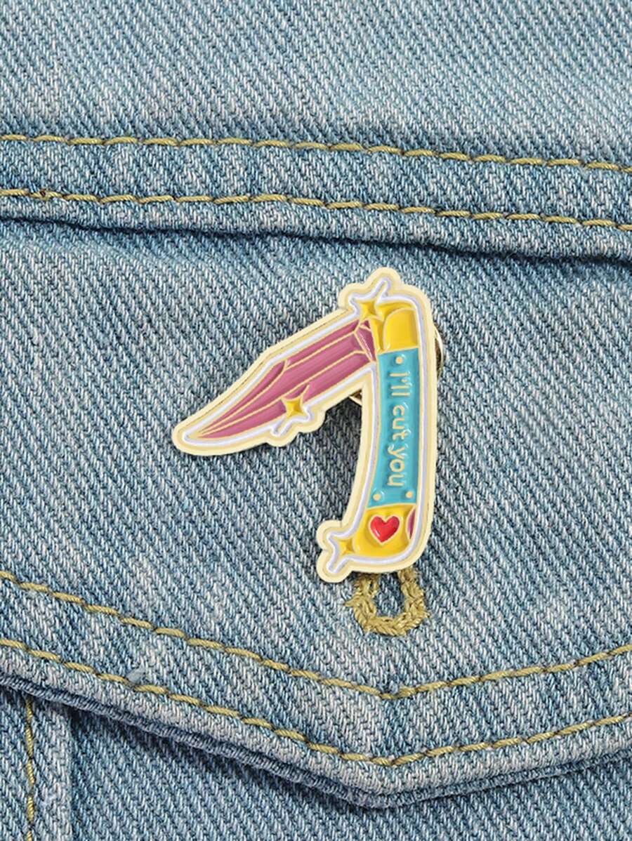 1 pièce Broche émaillée en forme de petit couteau de couleur vive avec l'inscription "Je vous couperai", un cadeau romantique et mignon pour les vêtements, sac à dos, bijoux, idéal pour les amis