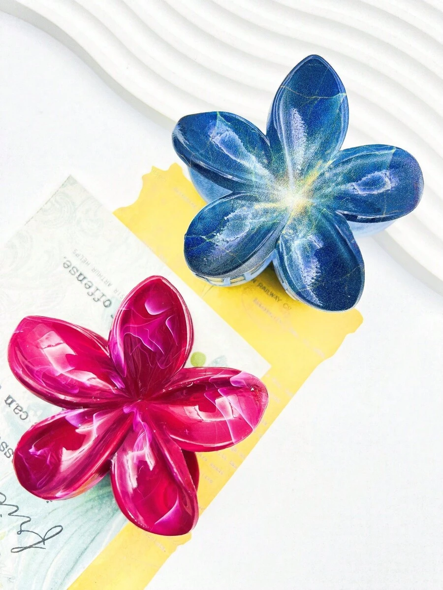 2pcs Women Simple Style Wine Red & Gradient Acrylic Flower Hair Claws, Elegant Versatile Hair Accessories Suitable For Holiday, Party, And Daily Wear Claw Clips Hair Clips Hair Jaw Clip Hair Clamps Hair Clutch Hair Catcher Clip