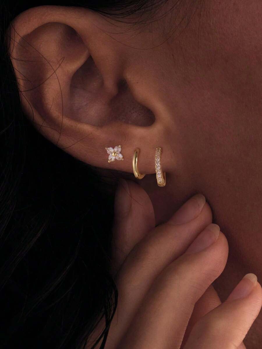 3pcs Elegant Exquisite Charm Unique Luxurious Golden Cubic Zirconia Earrings For Woman Daily Vacation Music Festival Anniversary Gift Couple's Gift,Gift For Her