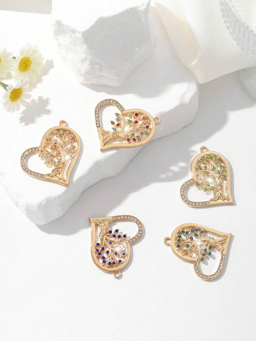 1pc Fashionable & Elegant Hollow Heart & Tree Of Life Shape Jewelry Pendant Accessory, Inlaid With Crystal, Suitable For Women DIY Jewelry Making