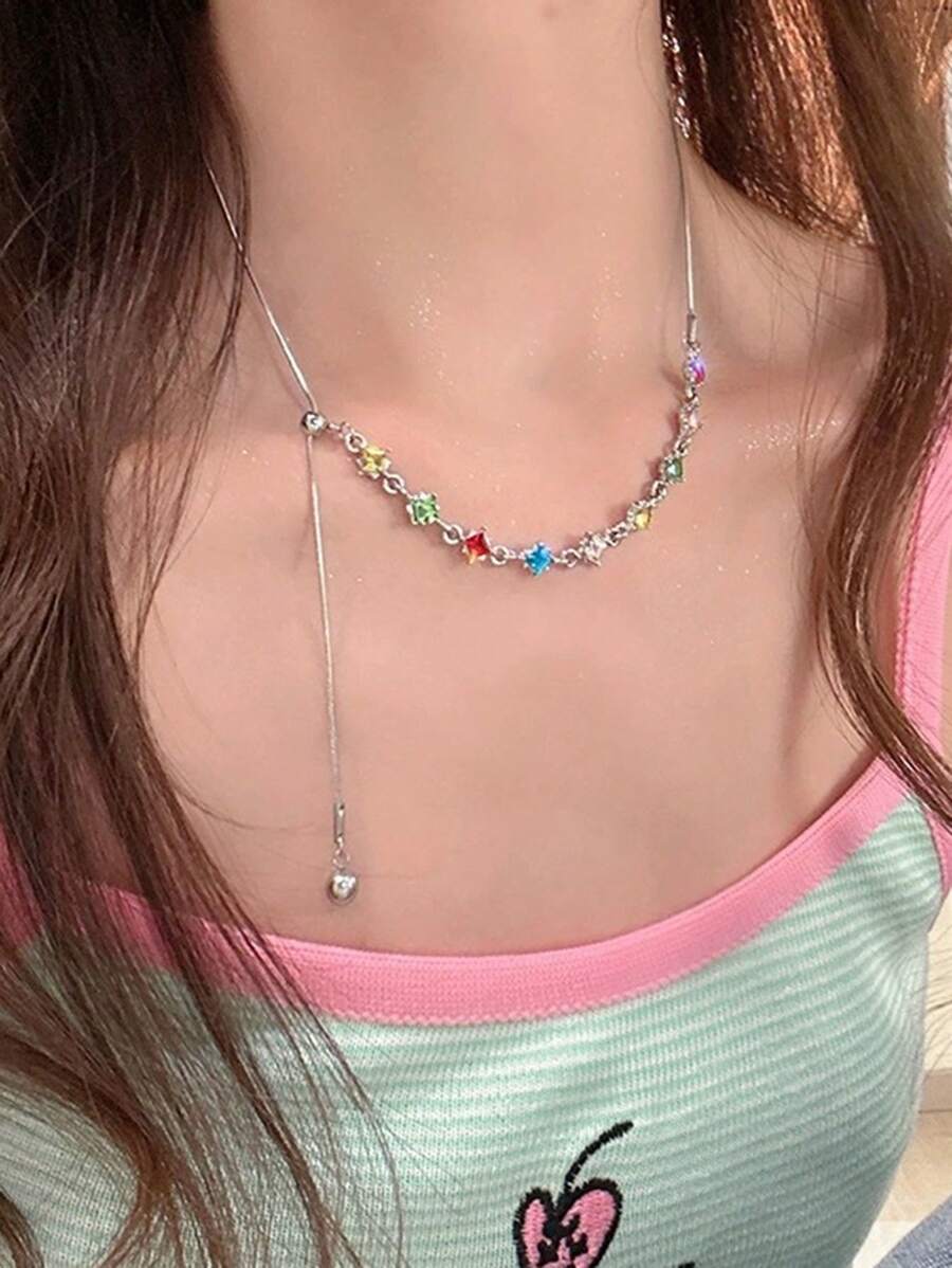 1 Peça Colar de Dopamina Colorido, Colar Gargantilha com Borla de Contas Candy Color Feminino, Joia Delicada e Suave Encantadora