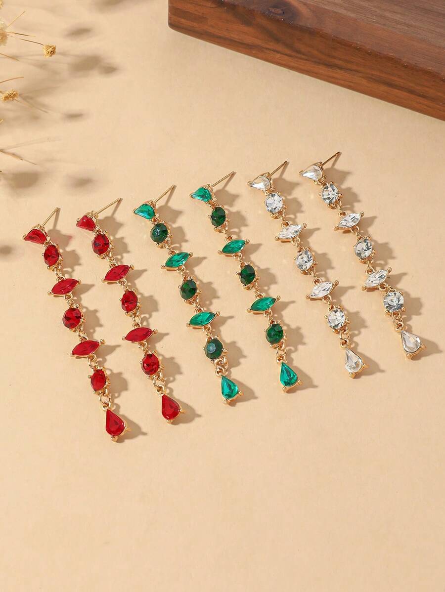 1 par de pendientes largos de mujer decorados con gota de agua geométrica, redonda y con rhinestones, para uso diario y festivo