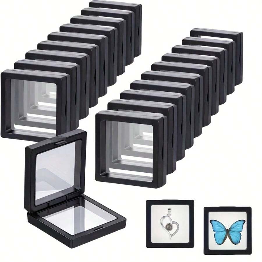 20pcs Plastic 3D Floating Display Frame, Jewelry, Coins & Collectibles Display Box, Transparent Packaging, Suitable For Craft Exhibitions, Home Decor And Beading Supplies