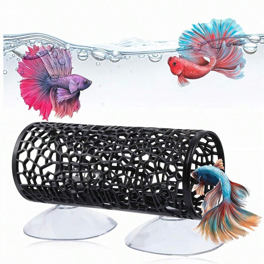 1pc Fish Habitat Tunnel Hollow Cave Aquarium Decor With Suctions, Safe Hiding Place For Small Fish & Shrimp, Toys For Betta, Guppies, Snails