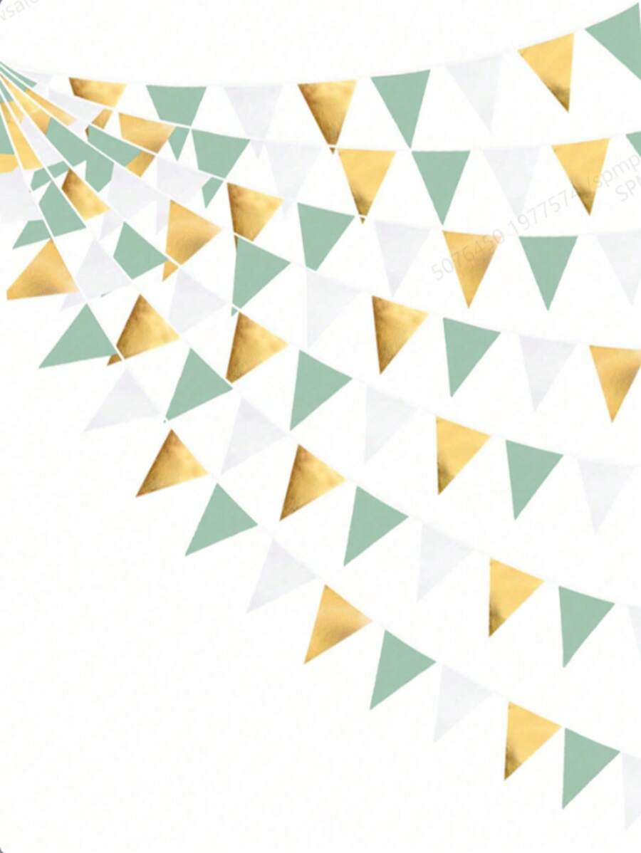 15pcs Gold, White And Green Triangle Pennant Banners Decoration For Birthday, Wedding, Engagement, Bachelor Party, Retirement, Valentine's Day, New Year, Christmas, Room, Garden