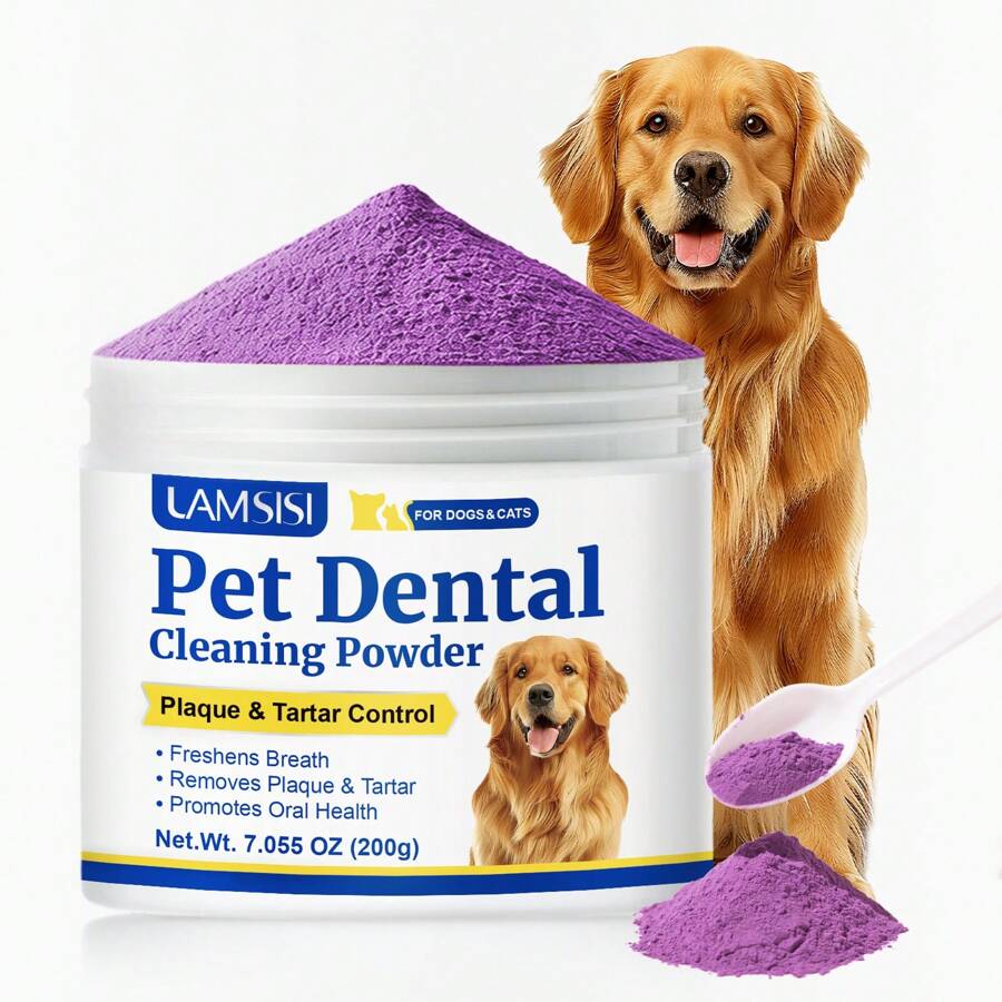 Poudre dentaire pour chiens - Poudre de nettoyage des dents pour chiens - Poudre dentaire pour chiens - Soins dentaires pour chiens - Poudre anti-plaque et anti-mauvaise haleine pour chiens - Fournitures de soins dentaires pour chiens de petite, moyenne et grande taille - 200 g / 7,055 oz