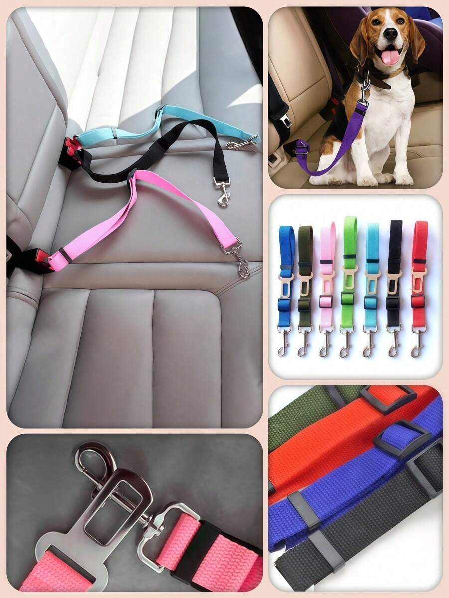 1pc Pet Car Seat Belt, Dog Retractable Safety Leash, Pet Leash With Chest & Back Buckle, Car Seat Belt, Belts Heavy Duty & Durable Car Harness For Dogs, Medium And Large Pets