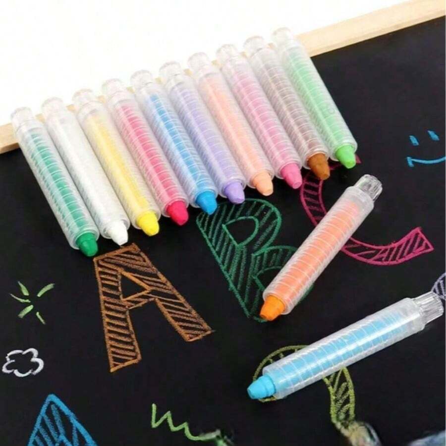 6pcs Dustless Watercolor Chalk Set With Rotatable Chalk Holders (No Dirty Hands), Suitable For Chalkboard, Whiteboard, Greenboard And Glass Surface, Smooth Writing Without Sticking, Recommended As Teacher's Day Gift, Home Classroom And DIY, Preferred By Street Drawing Hobbyists, School Supplies,Back To School