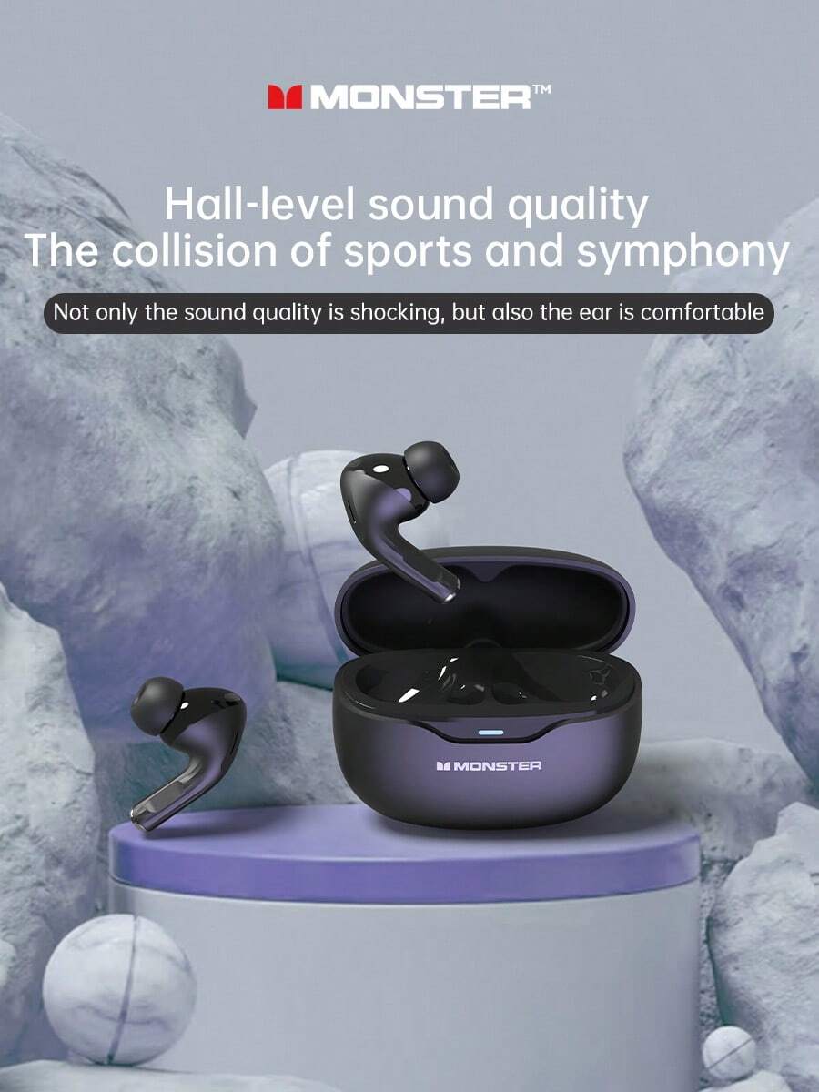 Monster Auriculares inalámbricos TWS Monster MQT53 con cancelación de ruido, auriculares deportivos con micrófono