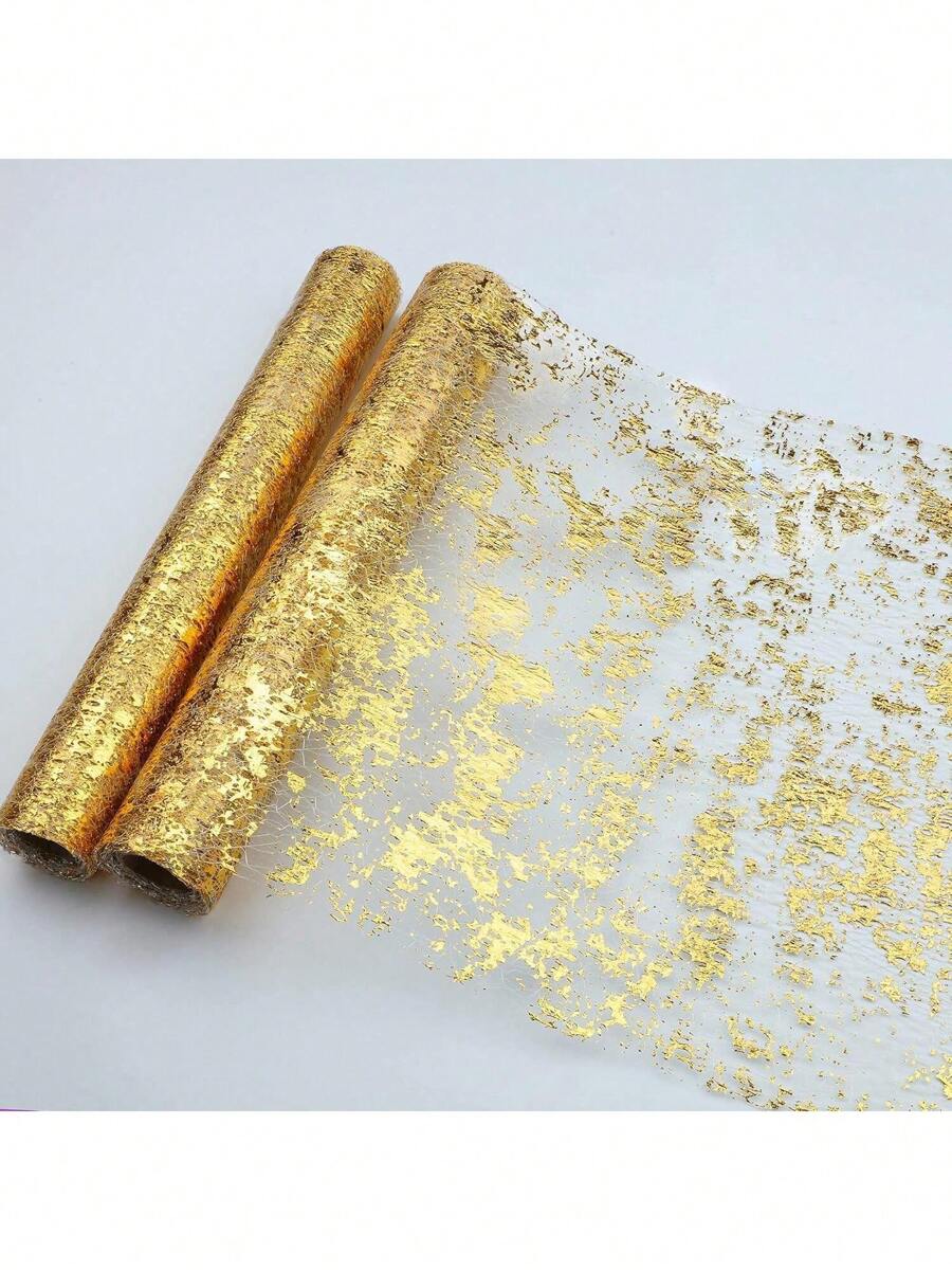 1pc Rose Gold Metallic Glitter Sheer Mesh Table Runner, 28cm X 275cm,Versatile Fabric Table Decor For Wedding, Bridal Shower, Birthday Party, Event