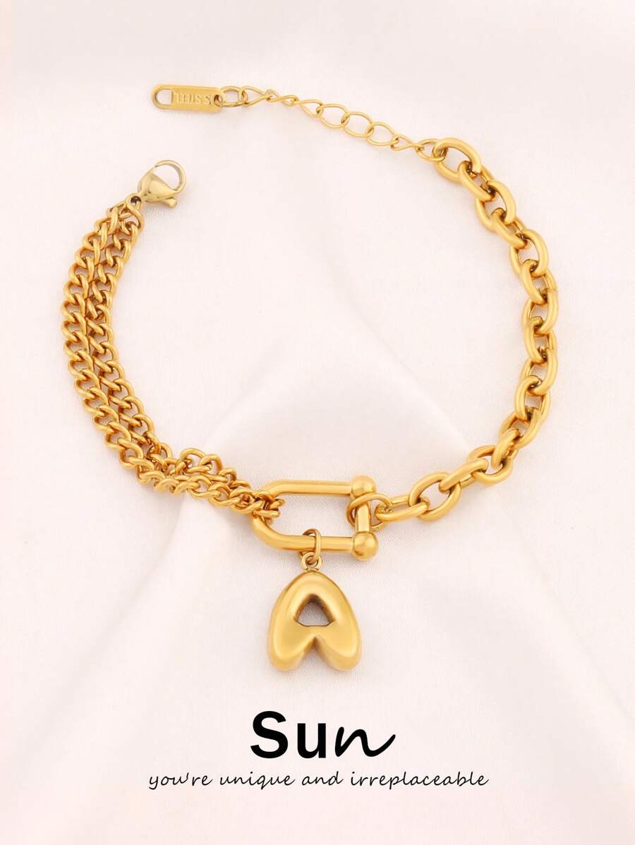 1 pièce Bracelet à pendentif lettre en acier inoxydable de A à Z pour femmes, lettre initiale U forme de fermoir en or punk, chaîne de charmes bracelets bijoux