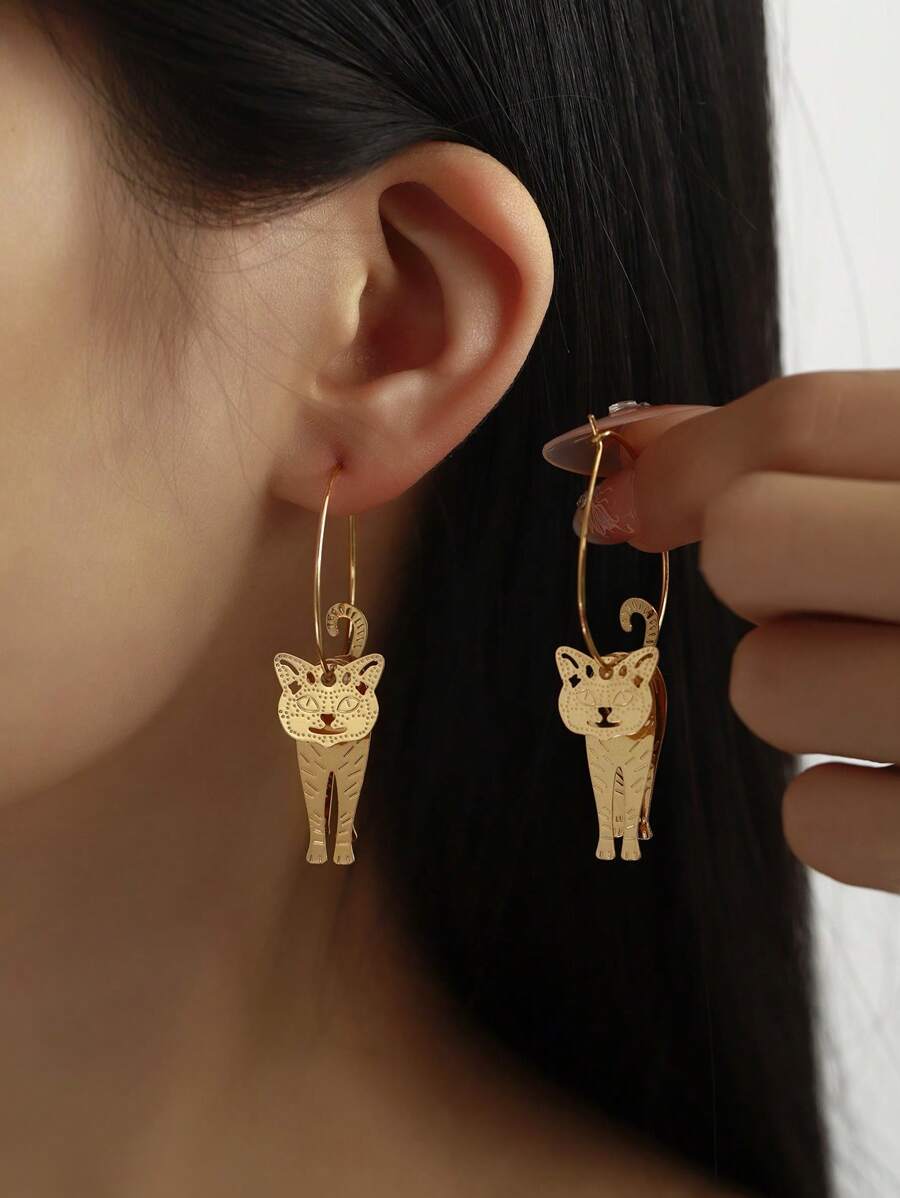 1 par de pendientes de cobre con diseño minimalista y hueco de animal, adecuado para uso diario, fiestas y banquetes de mujeres
