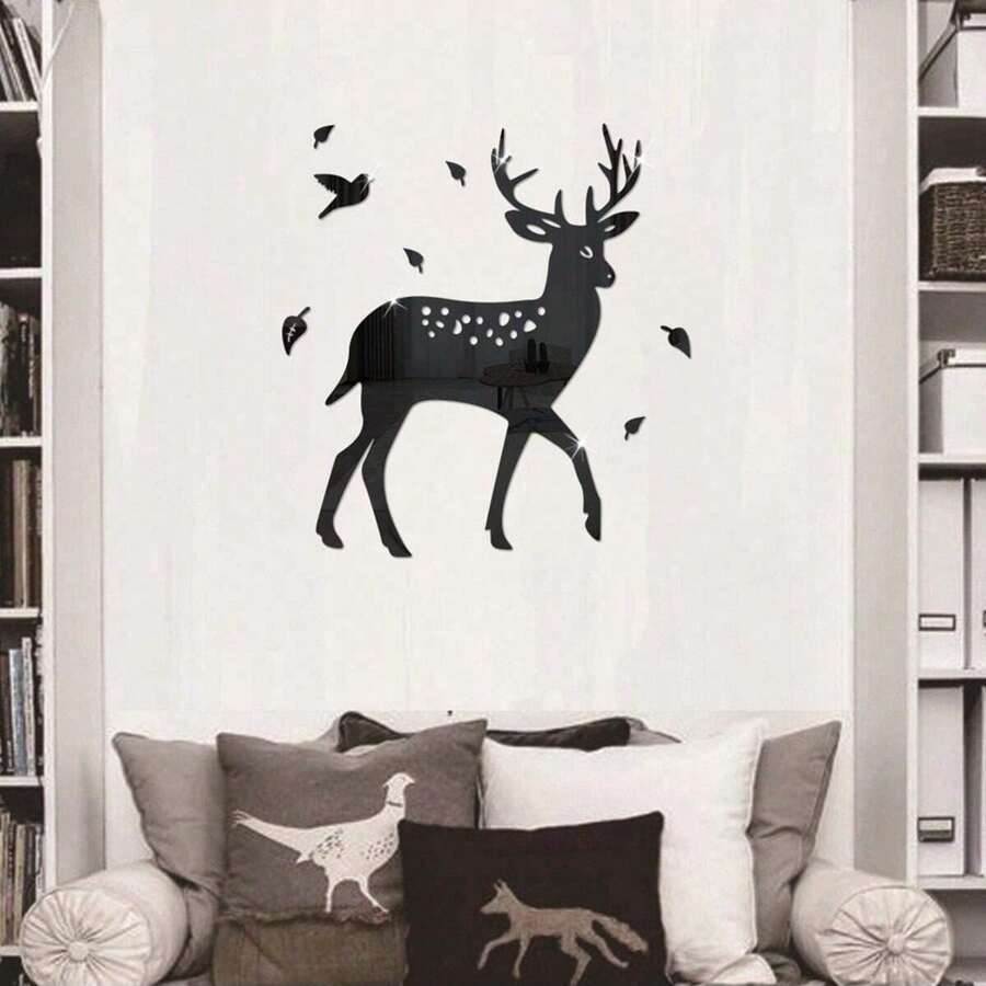 1pc 3D Acrylic Nordic Deer Wall Decor, Creative Animal Home Decor For Living Room And Bedroom, New Style Self-Adhesive Wall Sticker
