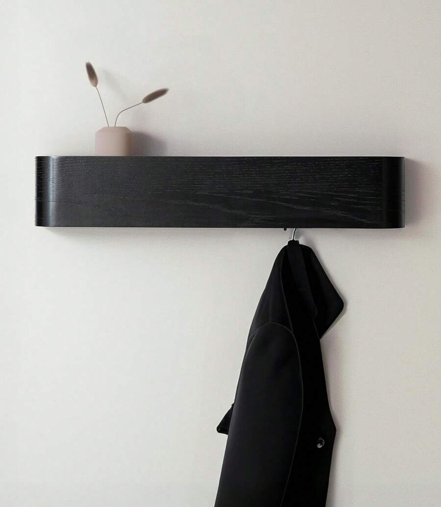 Appendiabiti da Parete Legno | Design Moderno con Ganci Murali Nascosti | Pannello in Impallacciatura di Legno Massello | Quercia, nero