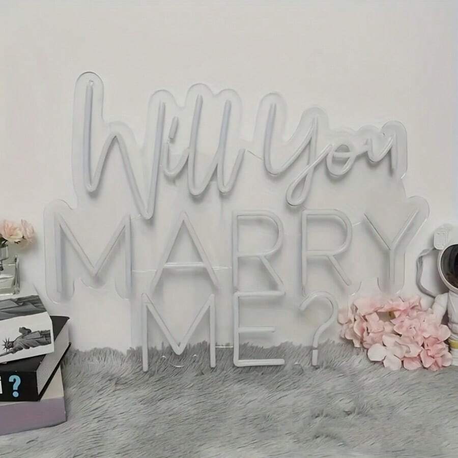 Insegna al neon "Vuoi sposarmi?" - Decorazione da parete per proposta di matrimonio e festa di fidanzamento, insegna in plastica multiuso alimentata a USB con controllo dell'interruttore, ideale per decorazioni di addio al nubilato e matrimonio
