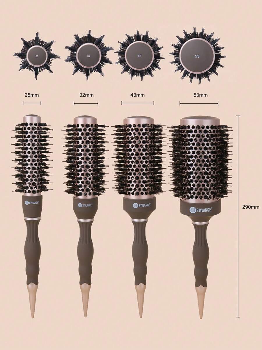 1pc Stylance Nano Ionic Ceramic Hair Salon Brush With Nylon Pins & Boar Bristle Tapered Handle For Hairstyling
