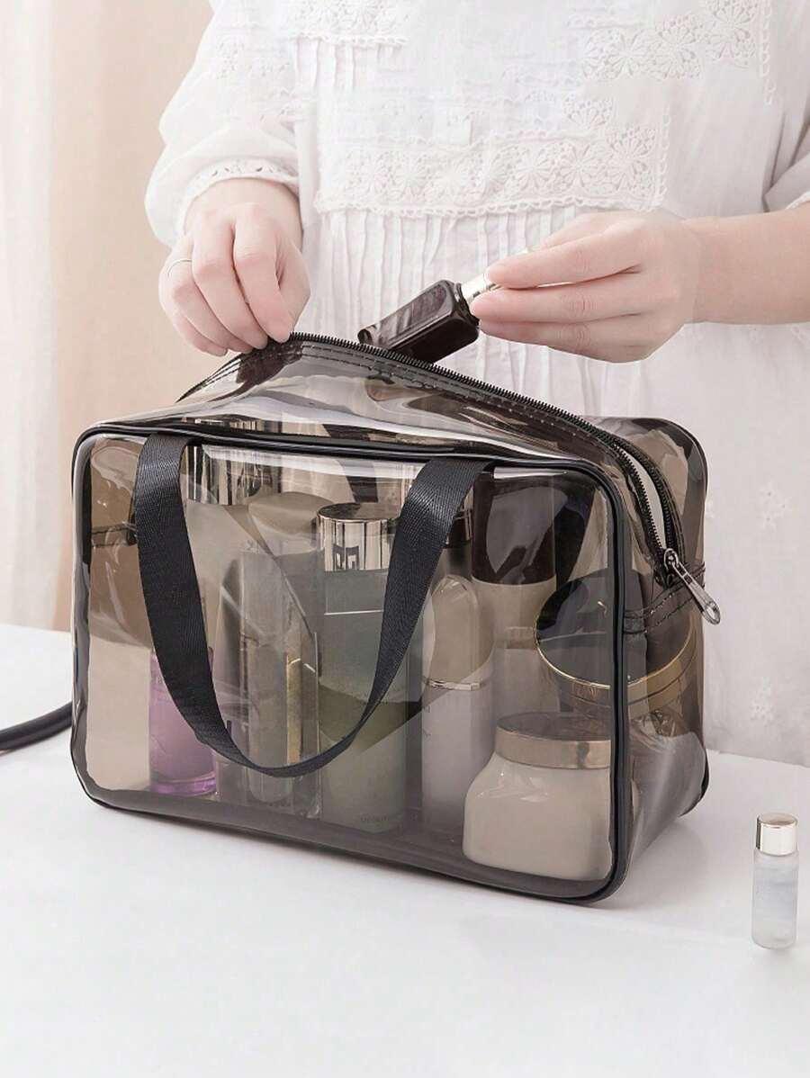1PC Storage Bag Makeup Travel Bag Make Up Brush Bag Toiletry Bag Transparent Single-Layer Makeup Bag Made Of PVC Material, Hand-Held Toiletry Bag, Cosmetic Storage Bag, Beach Bag,Essential For Traveling Makeup Travel Toiletry Organizer Clear Essentials Gifts Storage Zipper.