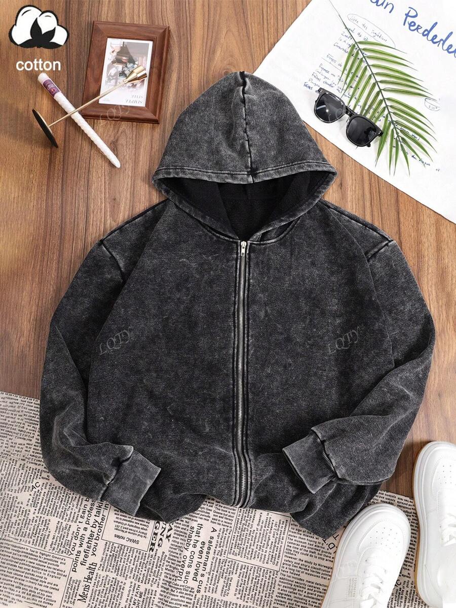Sudadera con capucha y cremallera de moda callejera de algodón con estilo retro y lavado para mujer, nueva chaqueta con capucha con cremallera de estilo retro y casual para mujer en otoño e invierno