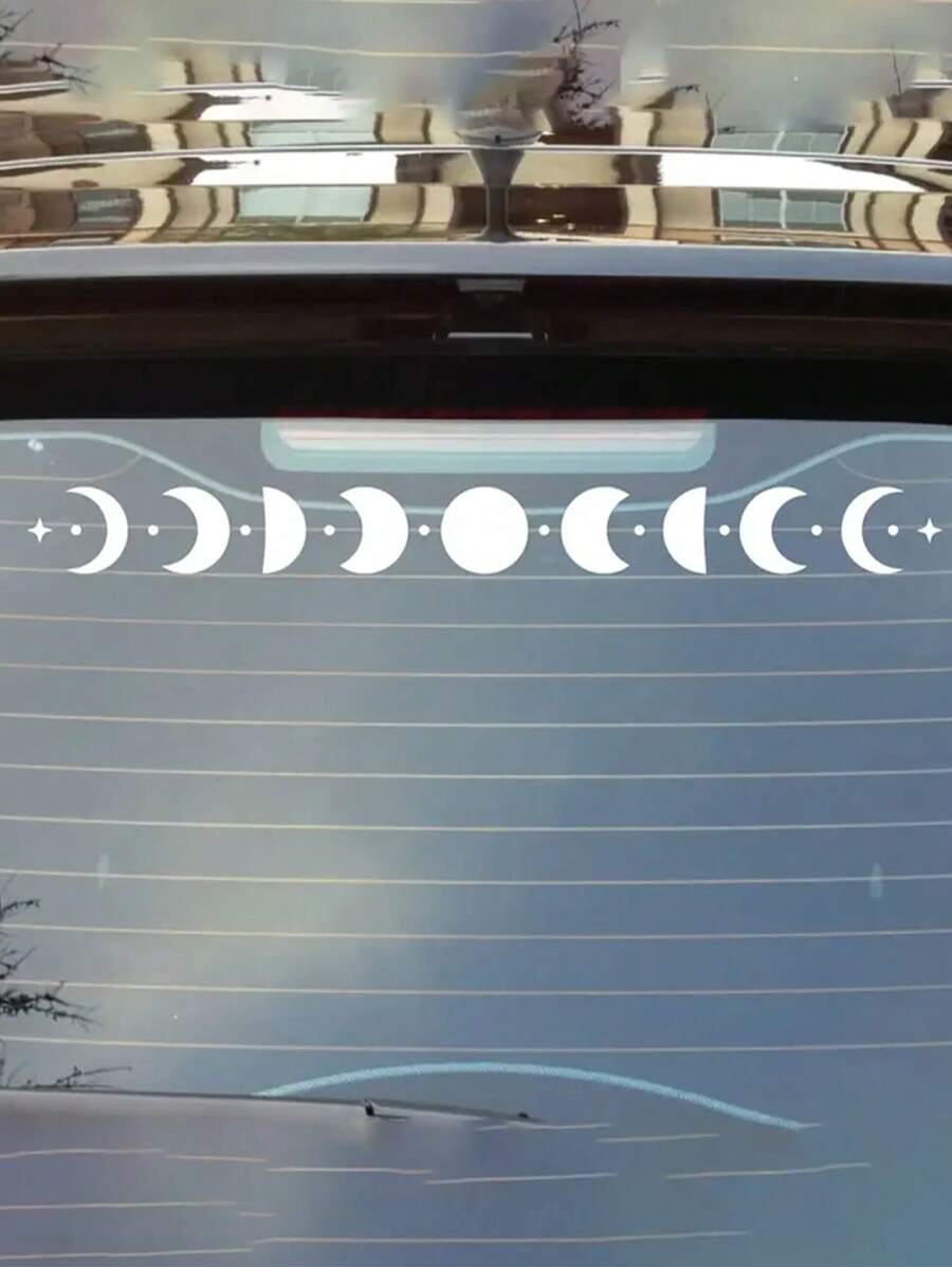1 Pc Moon Phases Car Sticker, Lunar Chiaroscuro Mystical Witch Vinyl Banner Decal For Car Back Windshield, Water Bottle, Laptop - Easy To Apply
