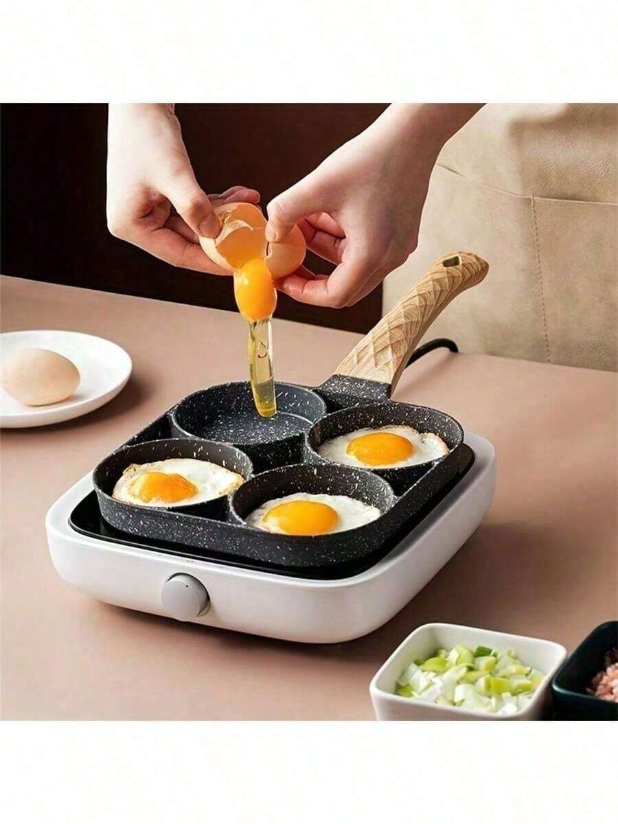 Frigideira Multifuncional Antiaderente 4 em 1 Ovos Hambúrguer Omelete Com Alça De Madeira