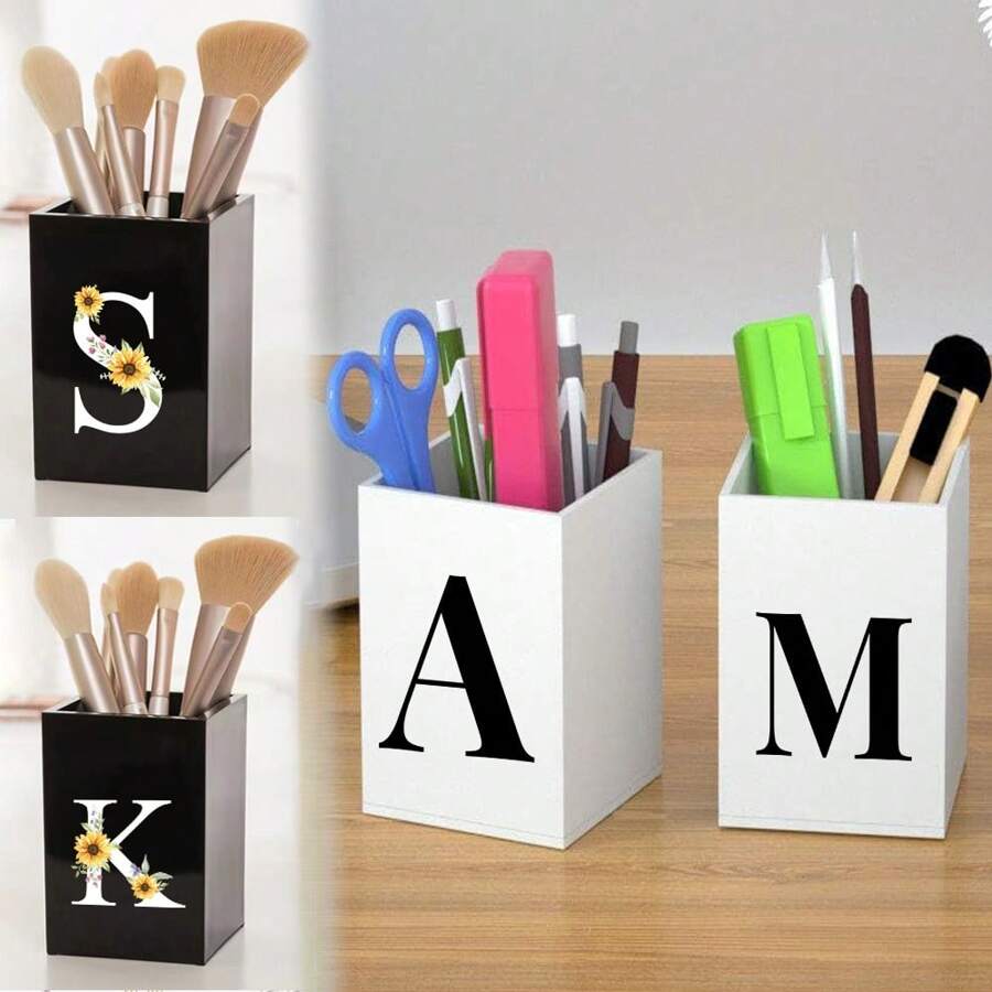 Praktischer acrylischer Stifthalter, Stiftbecher, minimalistischer Stiftehalter mit Namensschrift-Muster, multifunktionaler Schreibtischorganizer, Make-up Pinsel Aufbewahrung, stabile Bürozubehör, modernes Design, Studiendekoration