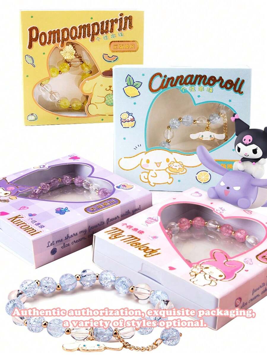 Sanrio 1Pc Sanrio Cute Hello Pendant Necklace Rhinestones Sweet Kitty Cat Kuromi Necklace My Melody Cinnamoroll Bracelet Set Birthday Gifts Cartoon Jewelry Accessories