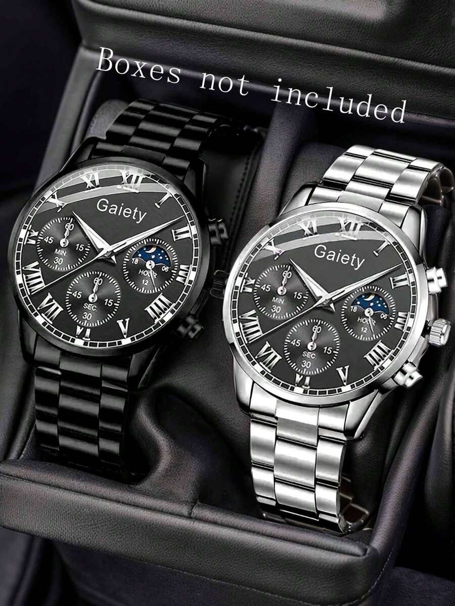 2PCS Alloy Strap Men's Watch Set Business Fashion Roman Numeral Scale Circular Dial Quartz Watch Set Suitable For Daily Clothing Matching Or Holiday Gifts
