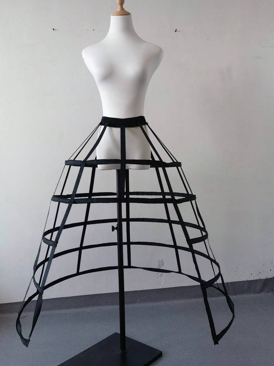 Black 5 Hoops Floor-Length Front Split Crinoline Petticoats Underwear Waistband Underskirt For Ballgown Wedding Dress