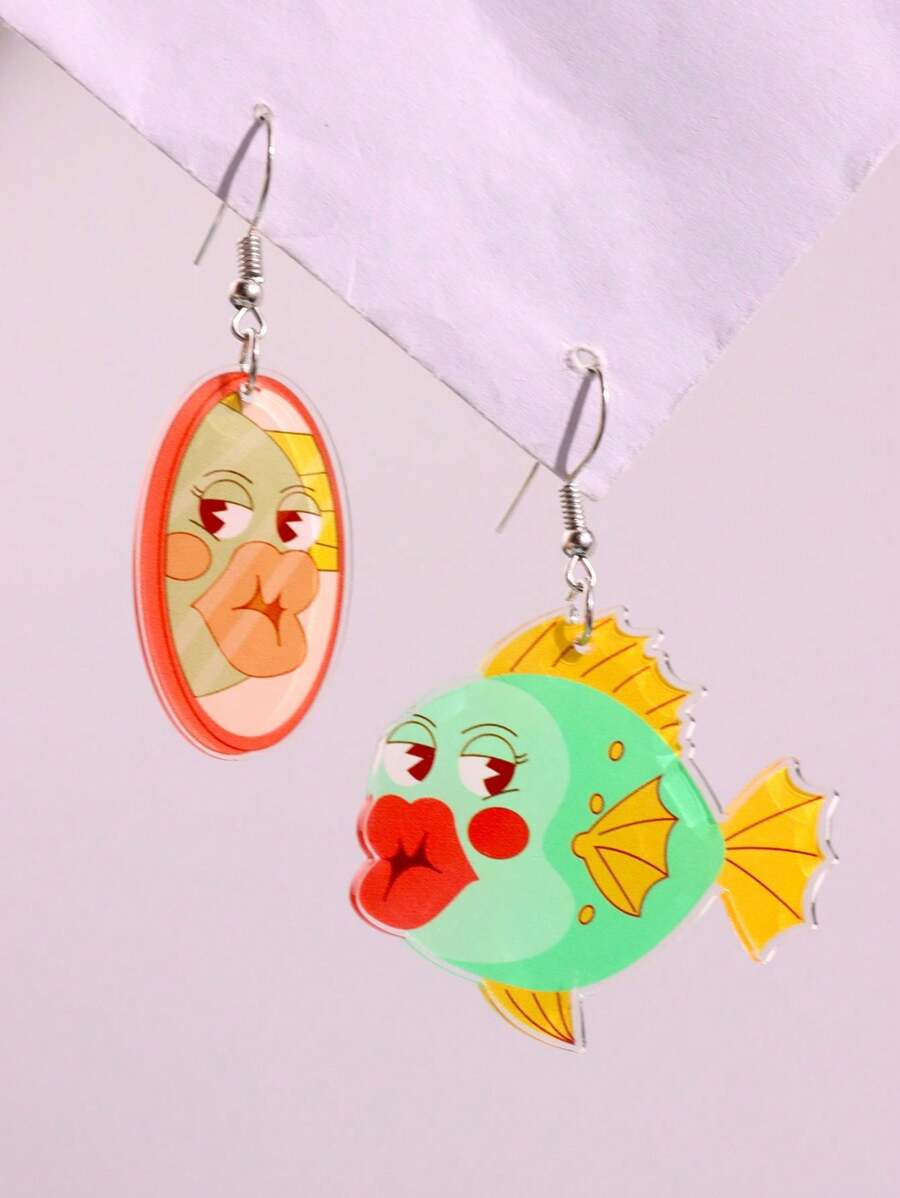 1 Pair Fashionable & Exquisite Creative Unique Exaggerated Whimsical Asymmetric Little Fish Acrylic Dangle Earrings For Women, Versatile For Everyday, Party, Holiday And Commute
