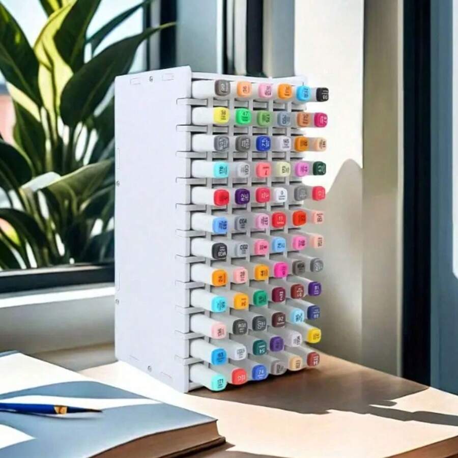 72/120/180/240 grilles Grande capacité Porte-stylo Organisateur de marqueur Panneau en bois et plastique blanc Rack de rangement de bureau pour stylos, crayons, fournitures d'art, retour à l'école, fournitures scolaires, étui à crayons, trousse, sac d'école