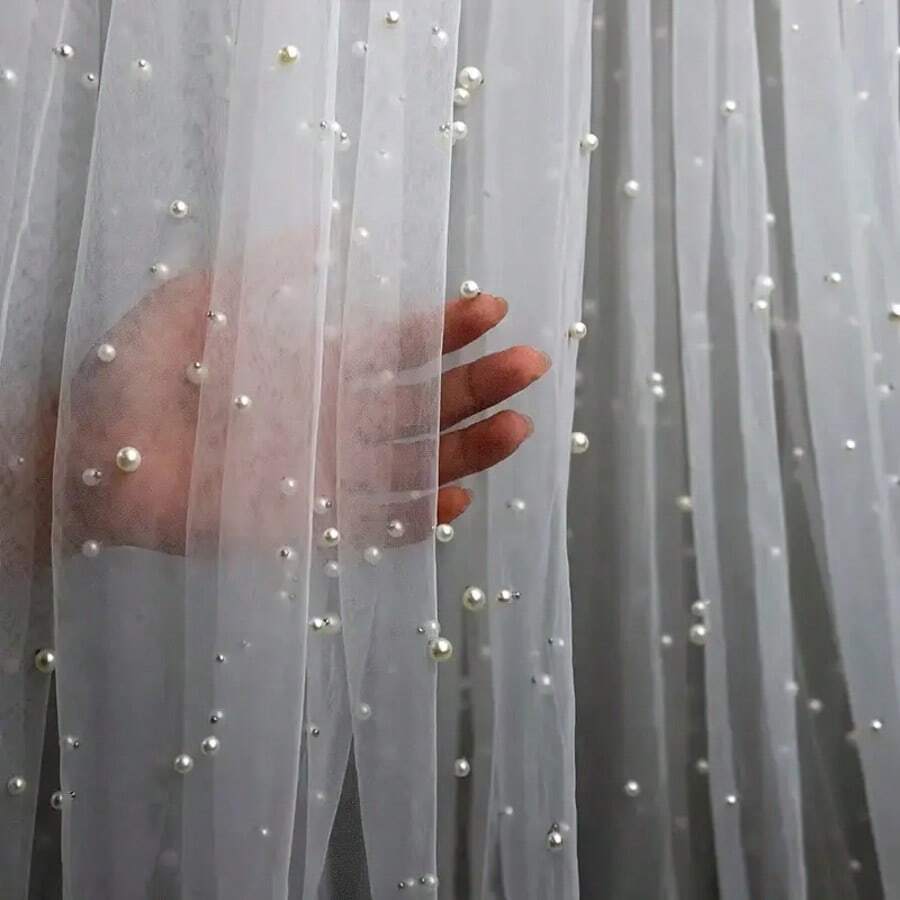 3.05 Meter Cut Solid Color Polyester Lace Fabric, 152cm Width, 100g/M², 100% Polyester, Hand Wash Only, For Wedding Dress Veil, DIY Wedding Dress Curtain Trim