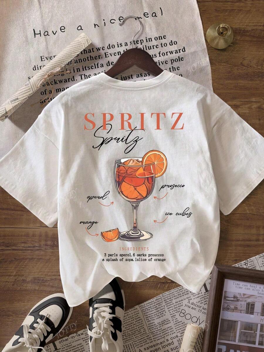Aperol Spritz est toujours la réponse T-shirt rétro esthétique, t-shirt décontracté à col rond et manches courtes pour femmes