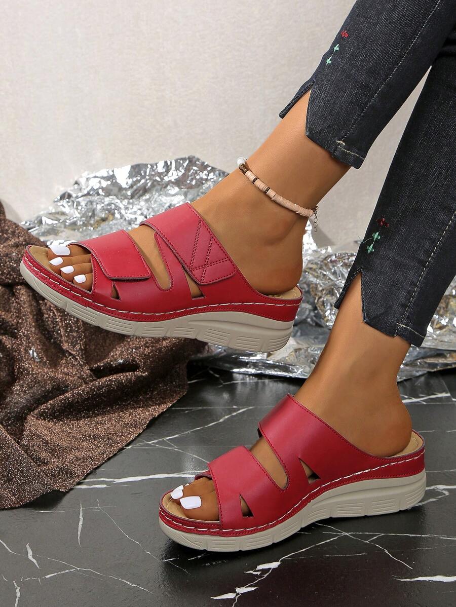 Sandalias de mujer con , sandalias de plataforma y cuña de verano, con correa de unicolor, casuales y para la playa, para uso en exteriores en verano