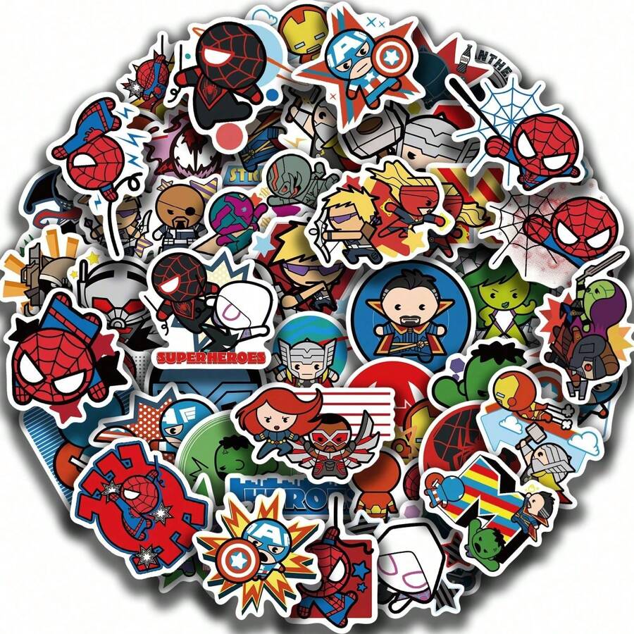 Marvel 50PCS Marvel Avengers Officially Licensed Vinyl Stickers Q-Version Heros Tony Stark Holk Captain America Waterproof Cartoon Gifts For Water Bottles Laptop Bumper Water Bottles Computer Phone Hard Hat Car And Decals Spider Man Hulk Iron Man