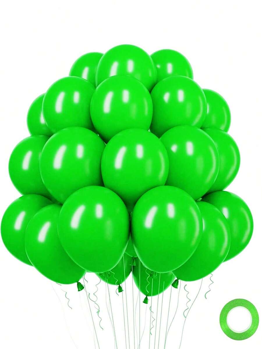 50 Stücke/100 Stücke 12,7 cm/25,4 cm/30,5 cm grüne Latex-Luftballons mit grünen Bändern, geeignet für Geburtstage, Weihnachten, Dschungel, Fußball, tropische Party-Dekoration; runder Latex-Luftballonset für Geburtstag, Hochzeit, Jubiläum, Geschlechts-Enthüllung - kein Strom benötigt, Partydekoration für alle Jahreszeiten