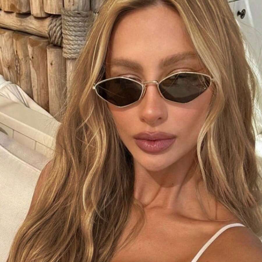 1 pièce Lunettes de mode vintage pour femmes avec monture métallique polygonale dorée de couleur unie,