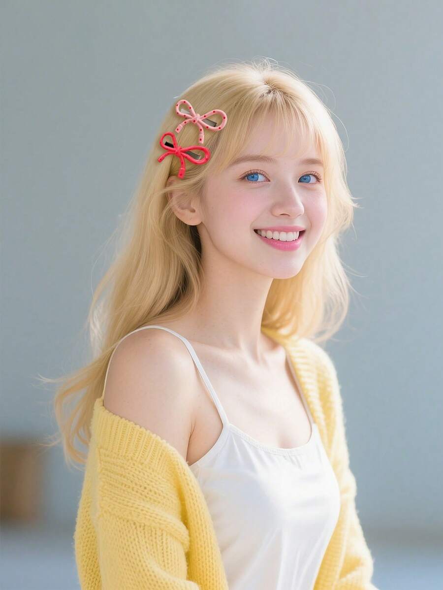 2pcs Minimalist Polka Dot Pink Bow Claws, Versatile Fashion Claw Clips, Cute Hair Accessories For Bangs & Flyaways